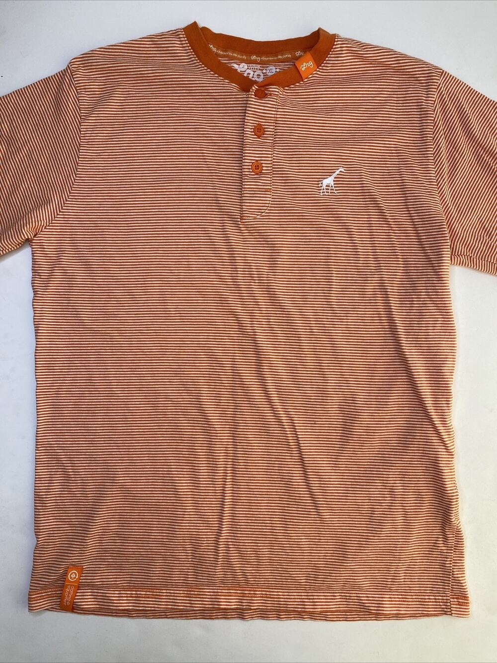LRG Henley Shirt Men's XL Orange crewneck Short Sleeve Premium Fit Giraffe logo